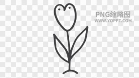 手绘黑色描边卡通花朵植物素材PNG图片11
