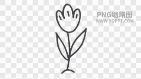 手绘黑色描边卡通花朵植物素材PNG图片12