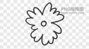 手绘黑色描边卡通花朵植物素材PNG图片14