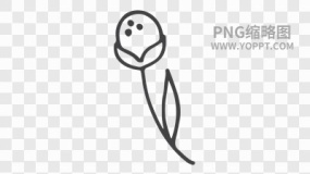 手绘黑色描边卡通花朵植物素材PNG图片19