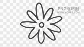 手绘黑色描边卡通花朵植物素材PNG图片25