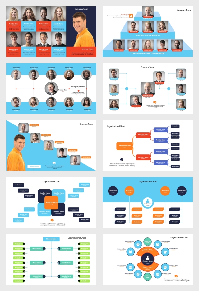 【10张】创意版式设计公司组织架构图ppt图表模板
